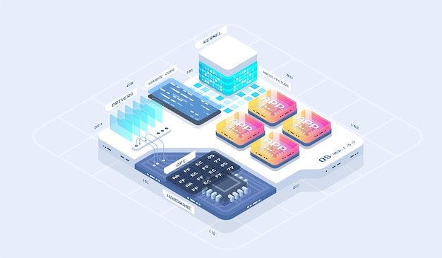 software development coding process concept. technology process of app and program. application development vector isometric illustrations.