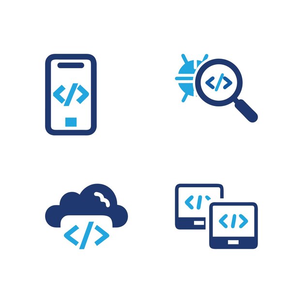 software development and debugging icons mobile cloud and code analysis