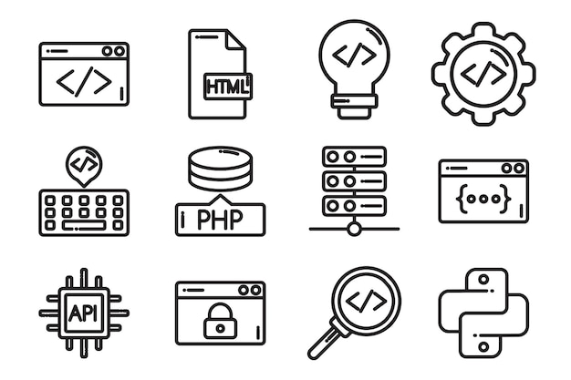 software development icons set web programming and coding technology elements