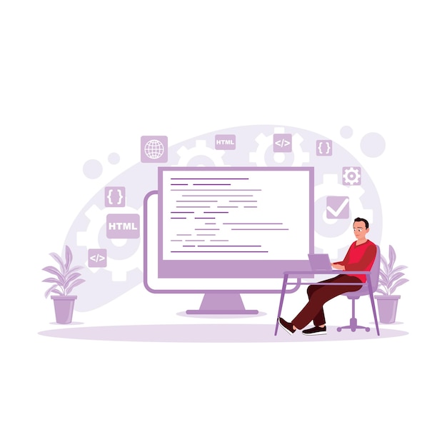 software development man working at the desk and breaking programming code