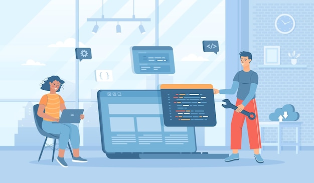 software development programming coding people write code settings and testing developing progr