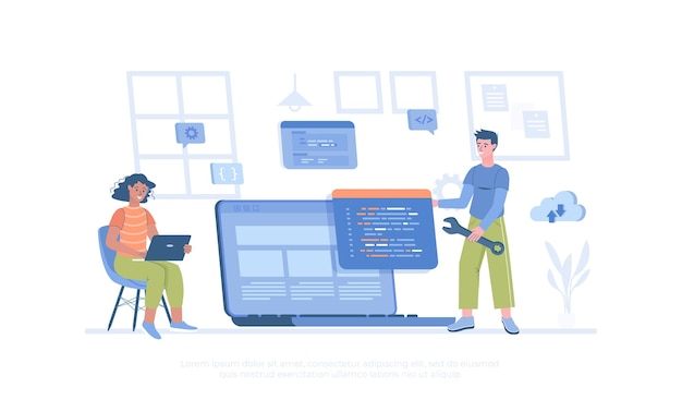 software development programming coding people write code settings and testing developing progr