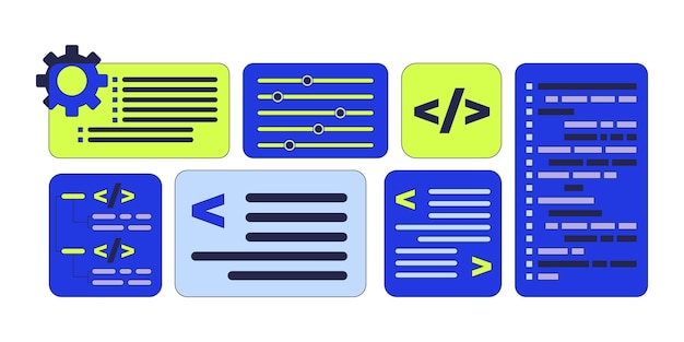 software development programming interface 2d cartoon objects set