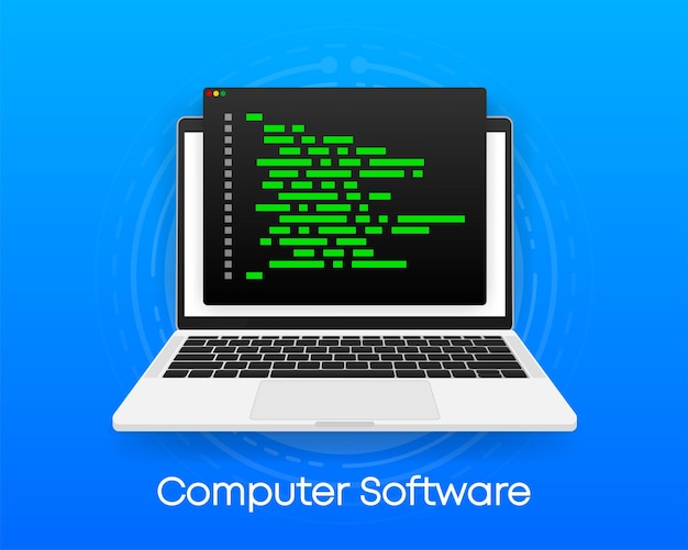 software development and programming program code on laptop screen vector illustration