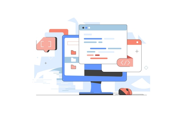 software development and programming website computer code with window interface it technologies