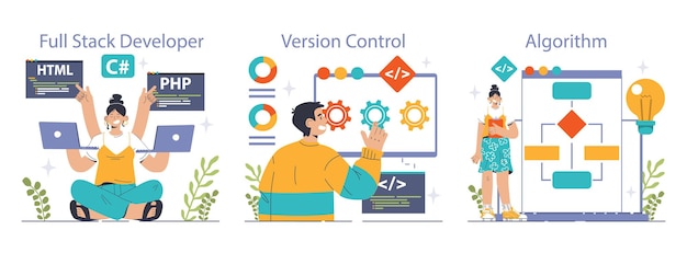 software development set coding backend and frontend engineering or programming software script and