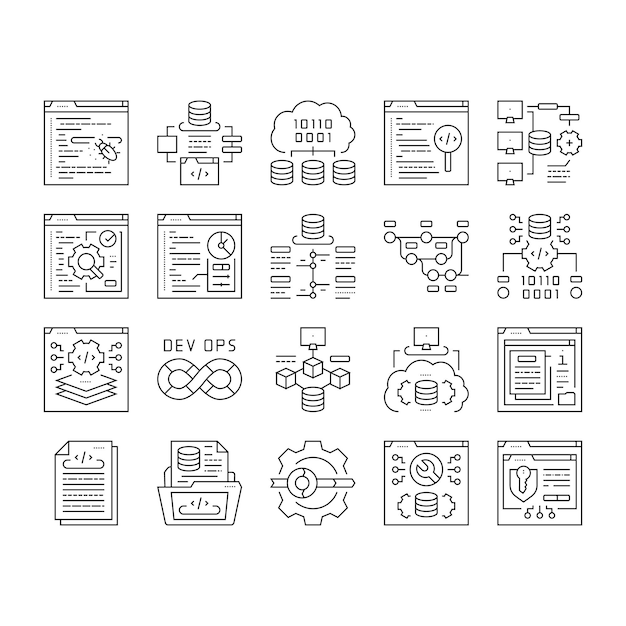 software engineer computer code icons set vector