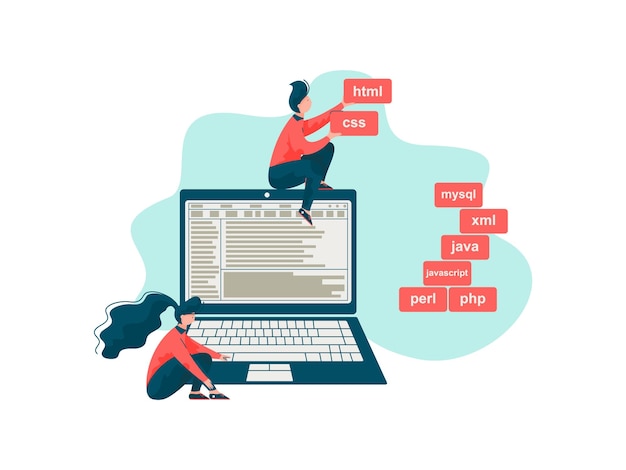 software engineer programmers writing code engineering and programming vector illustration on white background