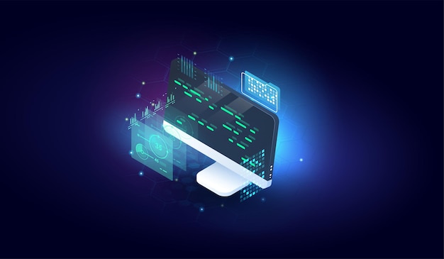 software programming coding concept program or web developer coding on computer screen with code script and open windows