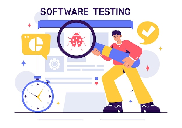 Software Testing Vector Illustratie met Application Engineering Debugging Processes Development Workflow Programming en Coding