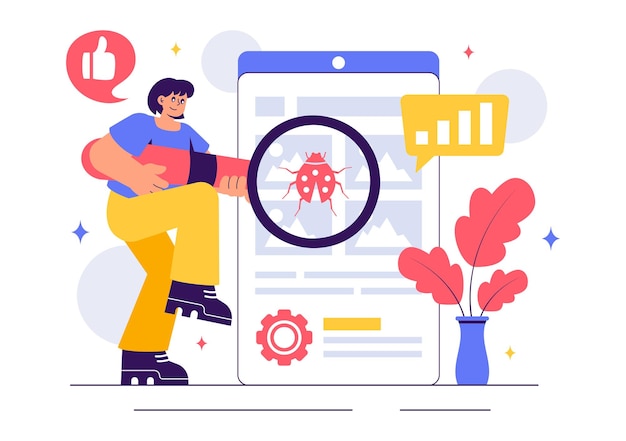 Software Testing Vector Illustratie met Application Engineering Debugging Processes Development Workflow Programming en Coding