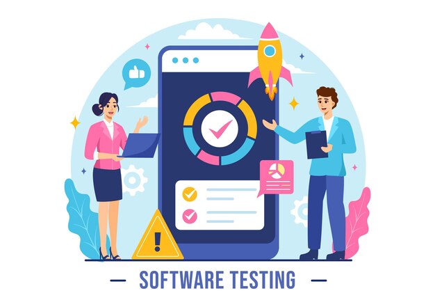 Software Testing Vector Illustration met Application Engineering Debugging Development Process Programming en Coding in een vlakke achtergrond
