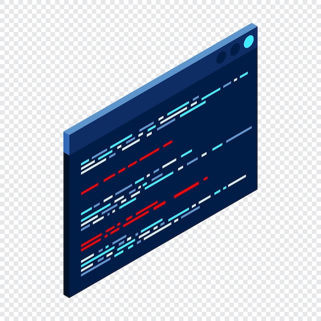 source code isometric abstract programming language and program code on a screen isometric technology