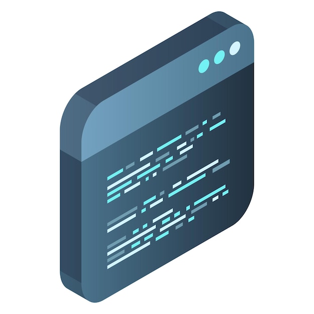 source code isometric abstract programming language and program code on a screen vector illustration