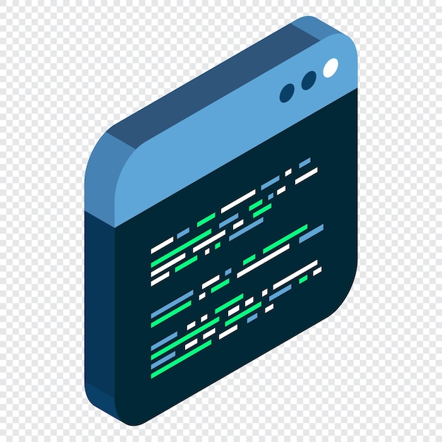 source code isometric abstract programming language and program code on a screen vector illustration