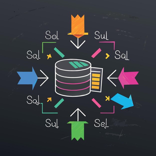 sql modern programming language for database in software development or application concept multi