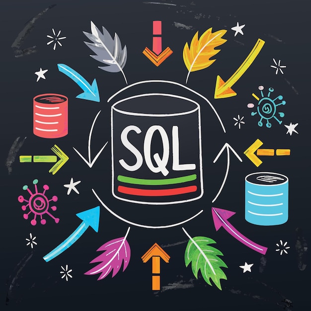 sql modern programming language for database in software development or application concept multi