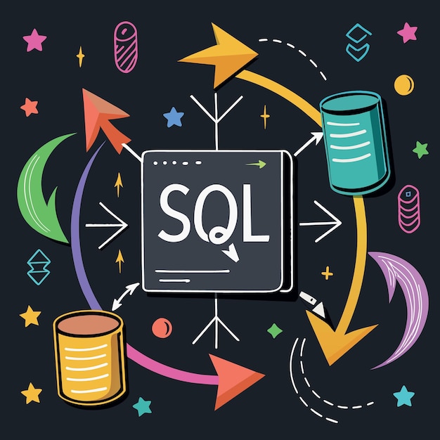 sql modern programming language for database in software development or application concept multi