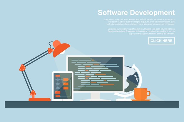  style concept for software development, programming and coding, search engine optimization, web development concepts