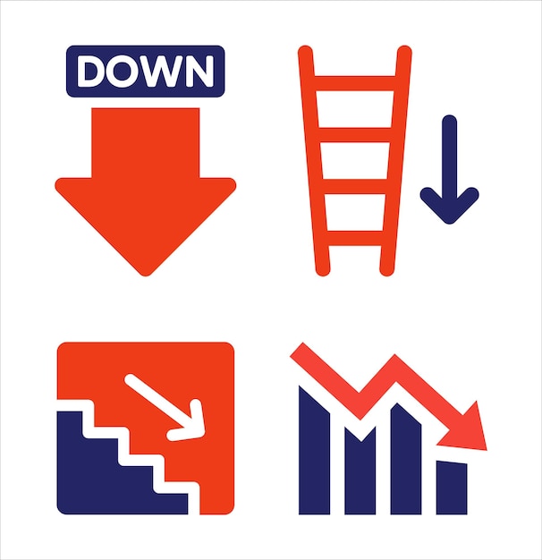 symbols representing the concept of decline decrease or going down in different contexts