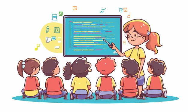 teacher explaining basic coding concepts