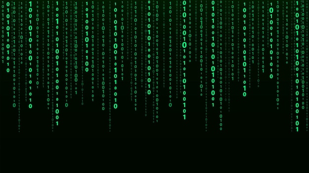 technology vector binary code random falling digits on screen hacked software matrix sciense background big data analytics