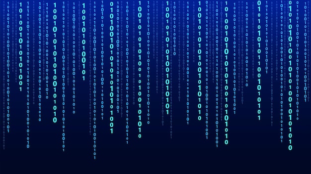 technology vector binary code random falling digits on screen hacked software matrix sciense background big data analytics