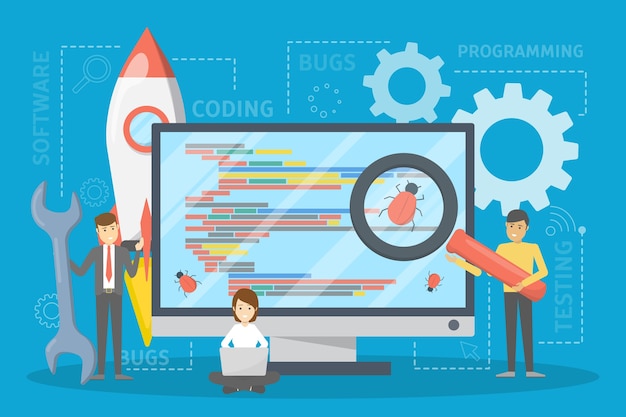 testing software concept. application code test process