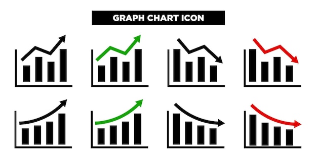 up and down graph chart vector icon set growth increase and decrease sign upward or downward trend