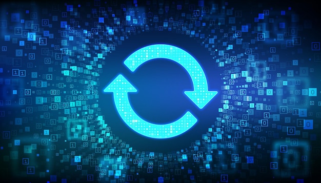 update software synchronization icon upgrade computer program version concept binary code data flow
