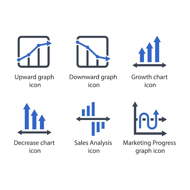 Upward graph Downward graph Growth chart Decrease chart Sales Analysis Progress graph icon