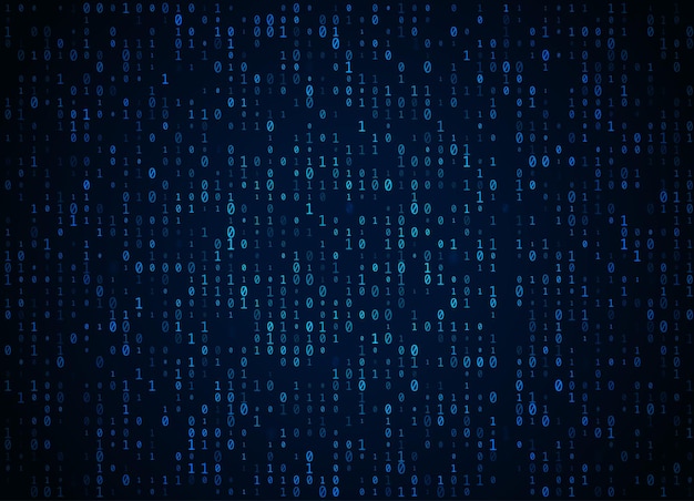 vector binary code dark blue background. big data and programming hacking, deep decryption and encryption, computer streaming numbers 1,0. coding or hacker concept.