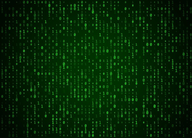 vector binary code green background. big data and programming hacking, deep decryption and encryption, computer streaming numbers 1,0. coding or hacker concept.