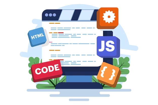 vector illustration computer programming concept with java or html or web design or software