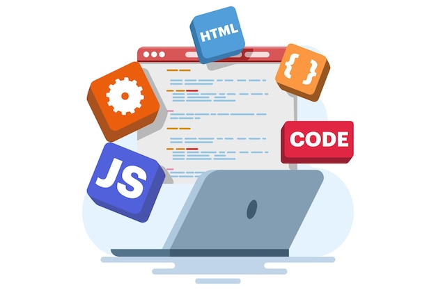 vector illustration computer programming concept with java or html or web design or software