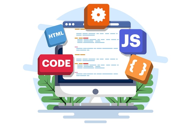 vector illustration computer programming concept with java or html or web design or software