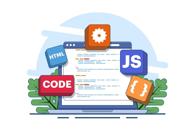 vector illustration computer programming concept with java or html or web design or software