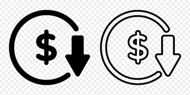vector illustration of dollar decrease icon set isolated on transparent background