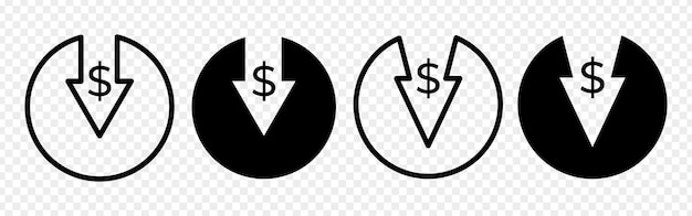 vector illustration of dollar decrease icon set isolated on transparent background