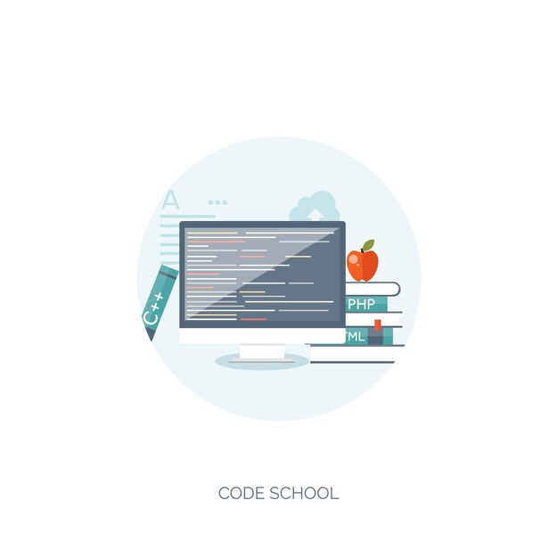 vector illustration flat background coding programming seo search engine optimisation app development creation software program code web design