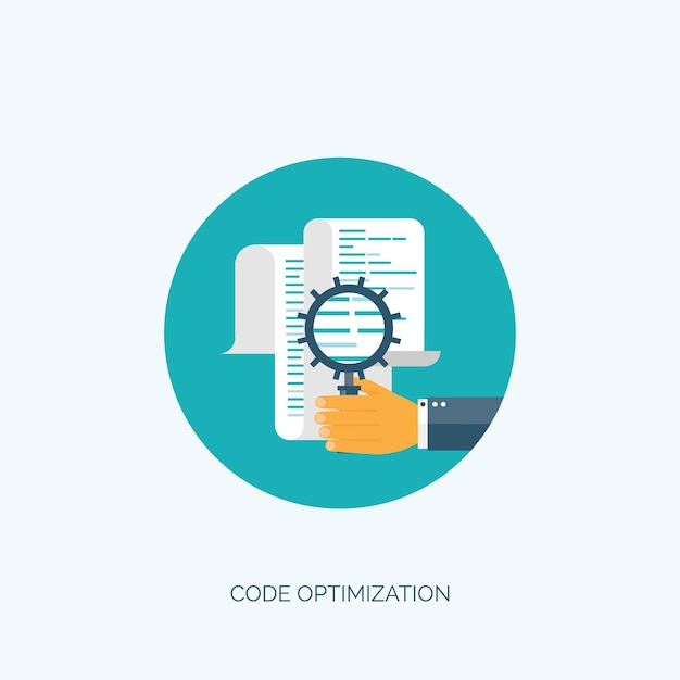 vector illustration flat background coding programming seo search engine optimisation app development creation software program code web design