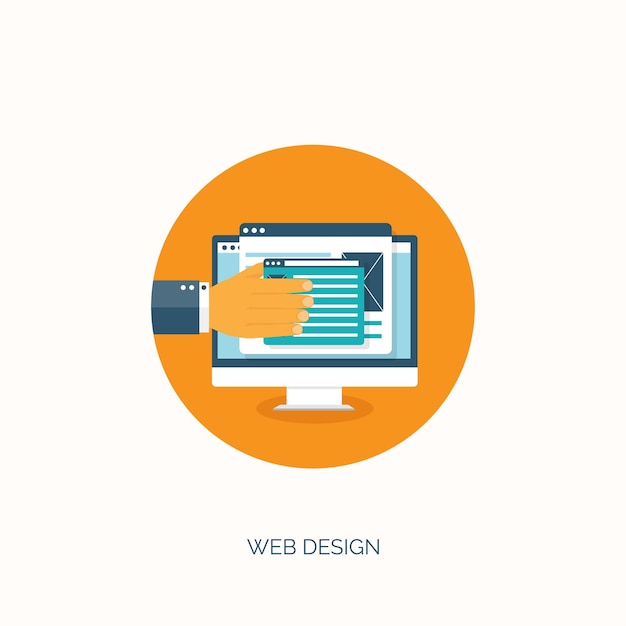 vector illustration flat background coding programming seo search engine optimisation app development creation software program code web design