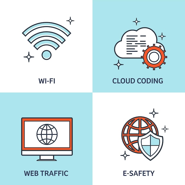 vector illustration flat background coding programming seo search engine optimization app development creation software program code and web design