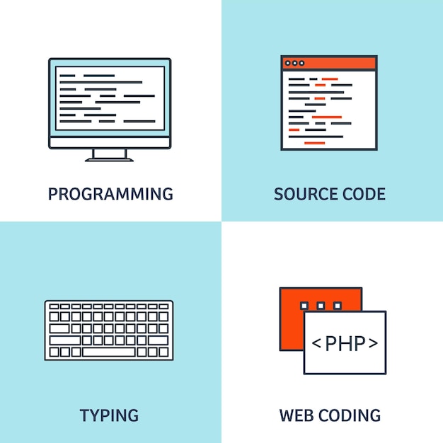 vector illustration flat background coding programming seo search engine optimization app development creation software program code and web design