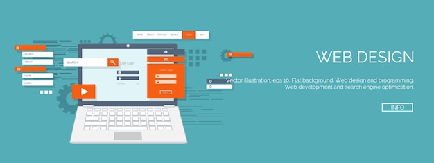 vector illustration flat computing background programming coding web development search engine
