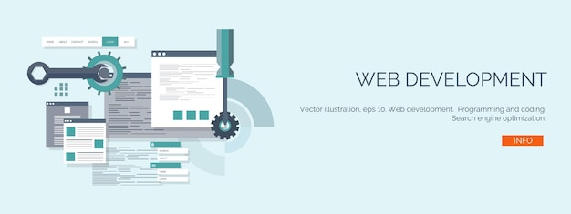 vector illustration flat computing background programming coding web development search engine