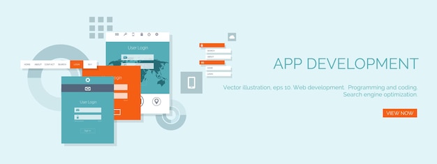 vector illustration flat computing background programming coding web development search engine