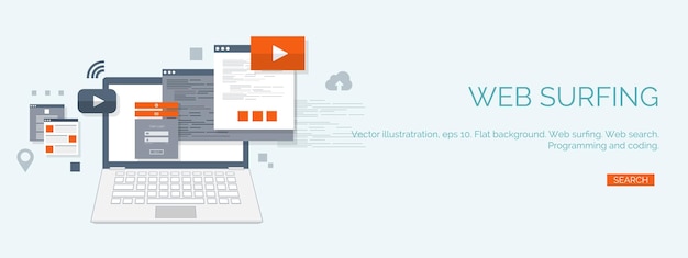 vector illustration flat computing background programming coding web development search engine