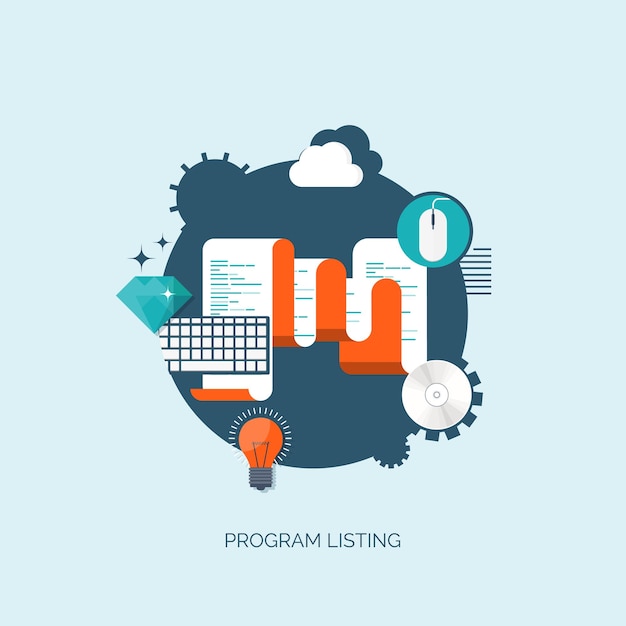 vector illustration program listing flat computing background programming coding web development