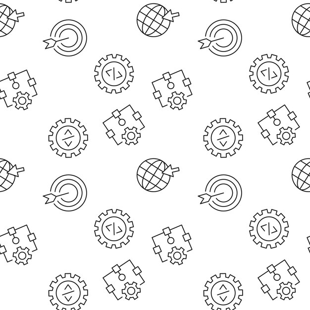 vector seamless pattern of target programming algorithm coding on white background